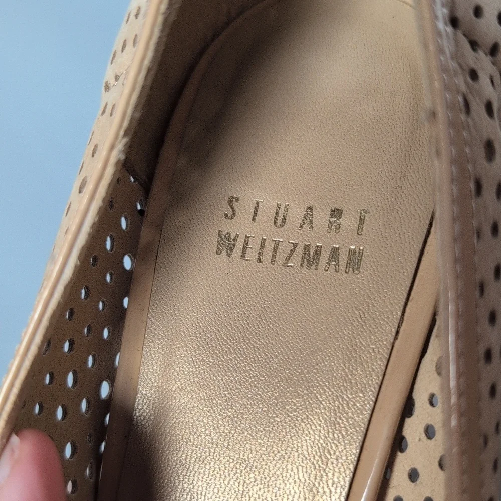 Stuart Weitzman Beige Peep Toe Wedge Sandals Shoes Size 10 M - Picture 3 of 10